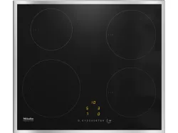 Miele Induction Hob with 4 cooking zones of different sizes.