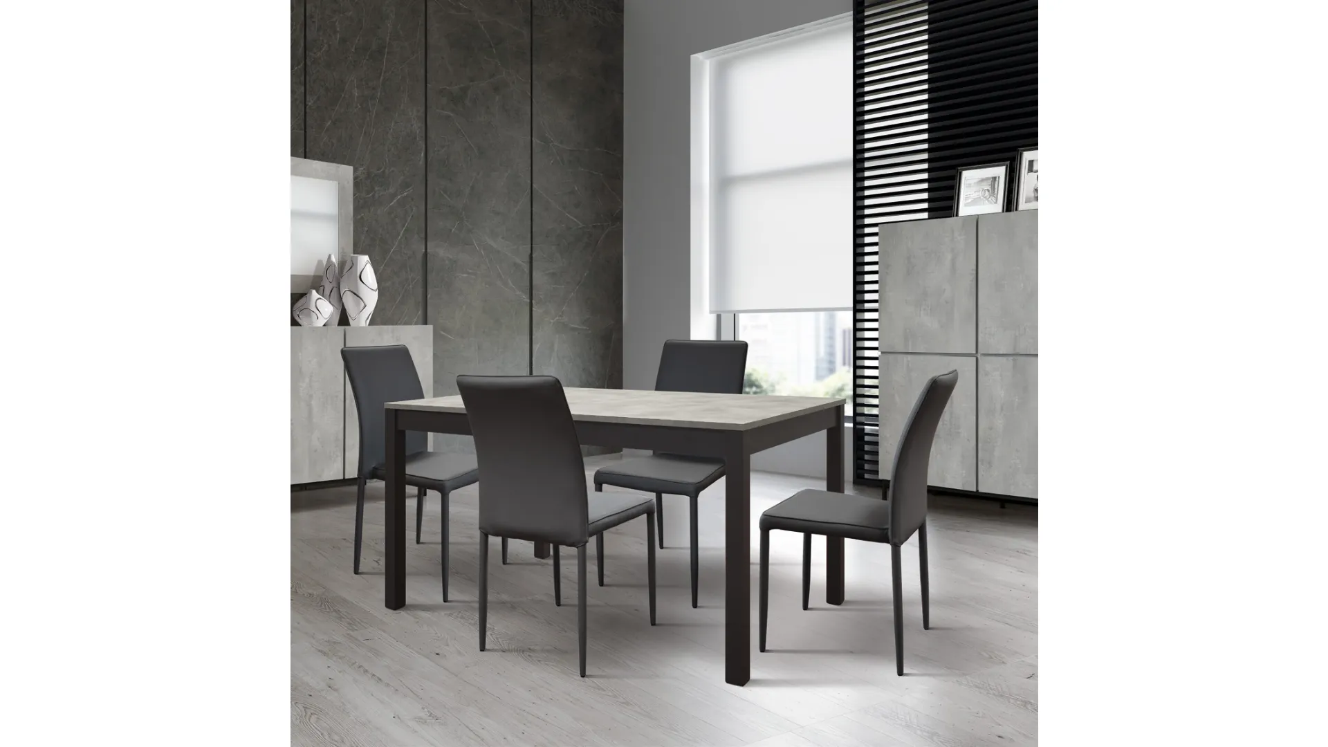Extendable table with four metal legs, rustic oak top, and side extension.
