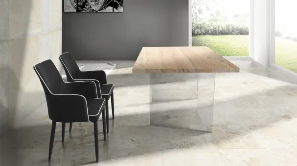 Modern wooden table with glass legs