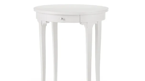 White lacquered oval table with drawer