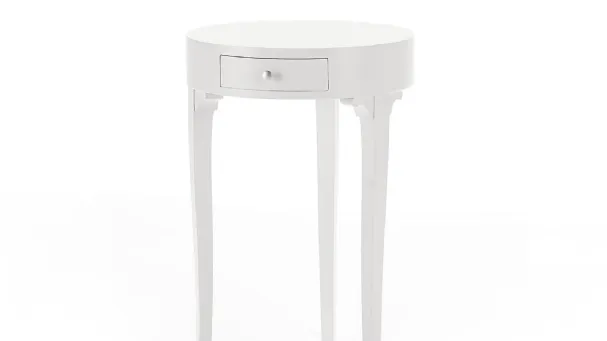 White lacquered round coffee table with drawer